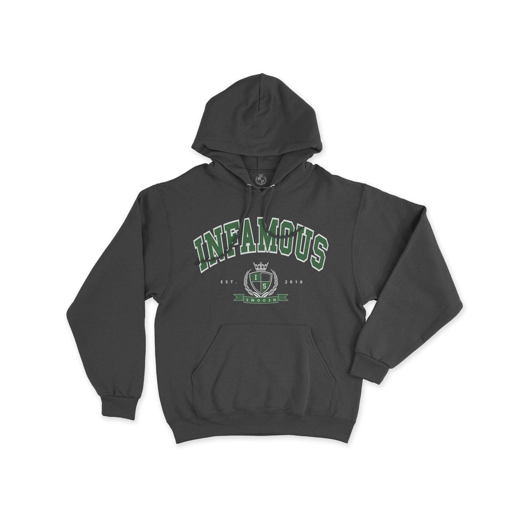 INFAMOUS Varsity Hoodie - Dark Gray | Official Infamous Swoosh Merch