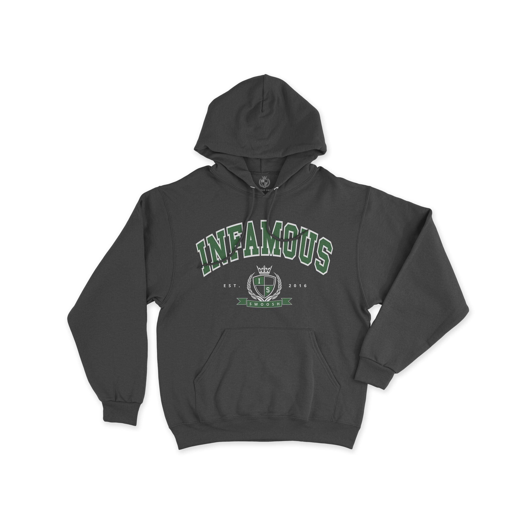 INFAMOUS Varsity Hoodie - Dark Gray | Official Infamous Swoosh Merch ...